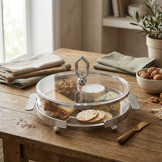 Acrylic & Metal Round Serving Platter Small